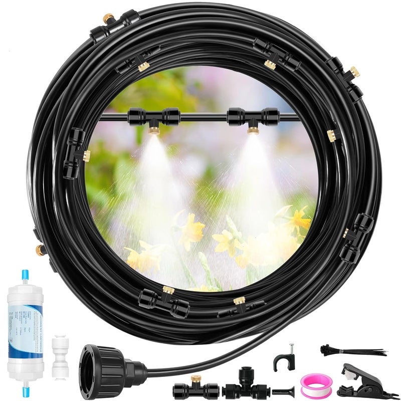 lucdnc 50FT Misters for Outside Patio Outdoor Misting System with Water Filter Automatic Cooling Patio Greenhouse Fan BBQ Pool Mist Kit for Irrigation Garden Durable All-Weather 1/4" Tubing - Image 1